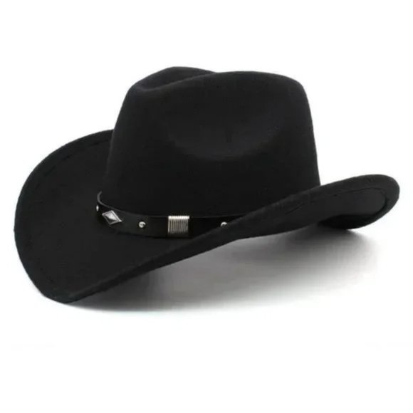 NEW Black Silver Stud Leather Band Embellished Felt Cowboy Cowgirl Western Hat - Picture 5 of 12